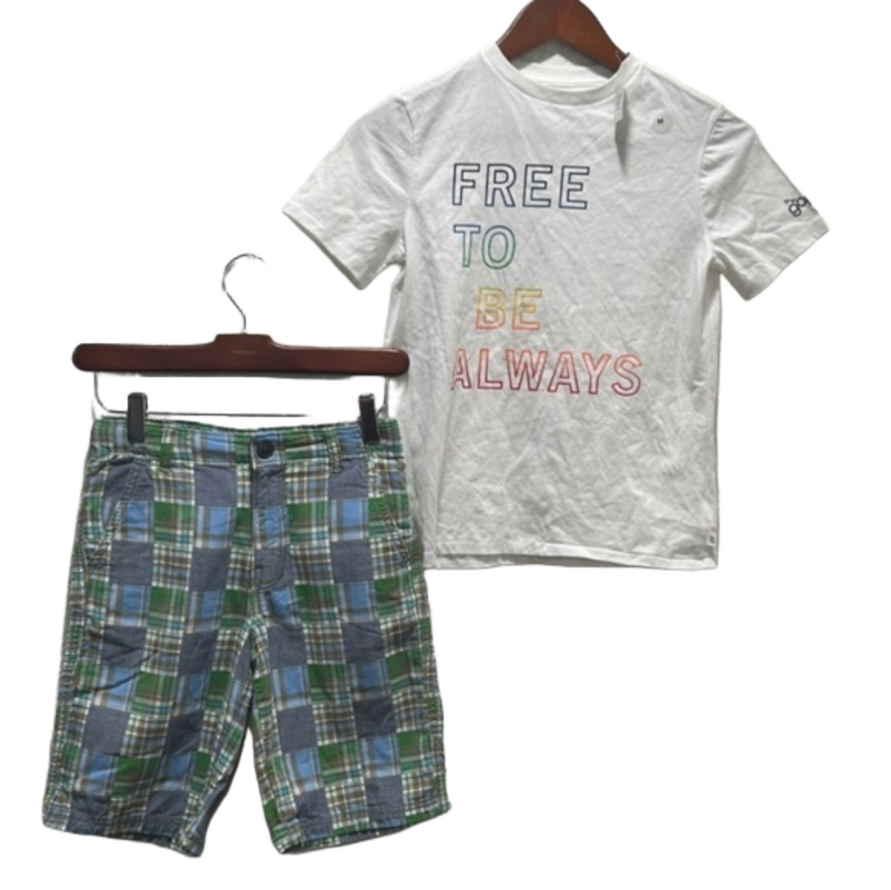 Gap kids & Crazy 8 Boys white top & checkered shorts green SET size 10 GUC..